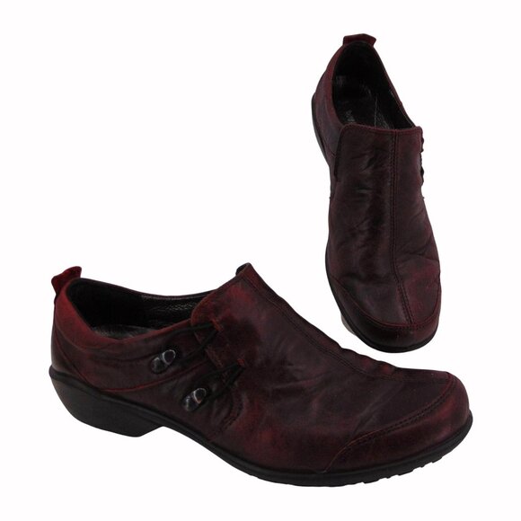 Romika Dark Red Two Hook Shoes US 8 EUR 39 Round Toe Elastic Loop Leather - Picture 16 of 16